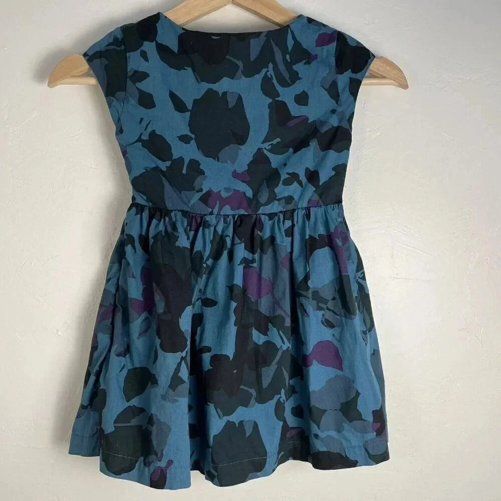 Gap Girls 4-5 Dress Blue Camo 100% Cotton Poplin Lined Short Sleeve EUC Summer